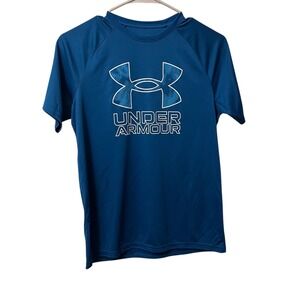 Under Armour Boys Youth Athletic T Shirt Blue Loose Fit Tech Shirt Size Large